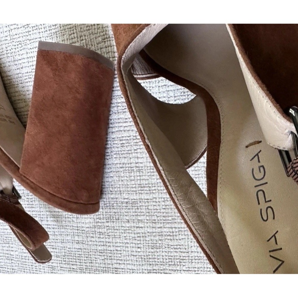 VIA SPIGA Suede Platform CrossStrap Sling Back Sandal Heels 9.5M Brown Y2K Shoes - Picture 13 of 16